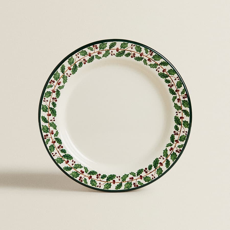 Эмалированная десертная тарелка с омелой