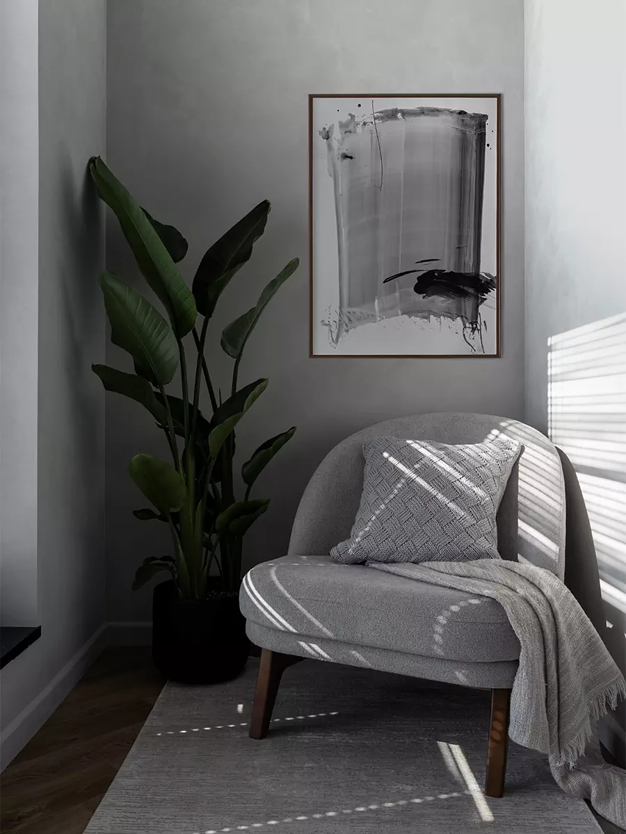 Монохромный интерьер квартиры с эффектным камином в гостиной — проект Яны Родзевич