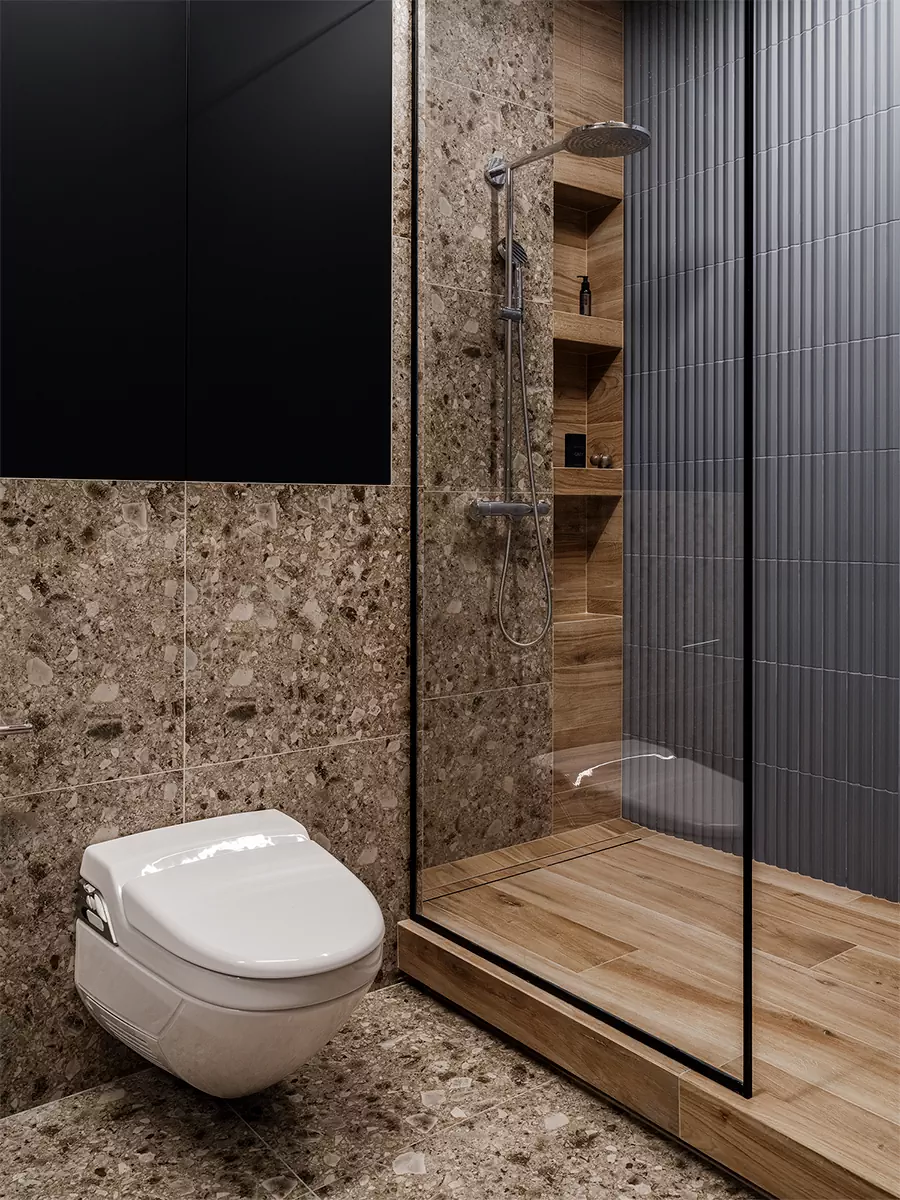 Фактуры сланца и натурального дерева в интерьере квартиры с пятью спальнями — проект студии дизайна интерьеров TOTLstudio