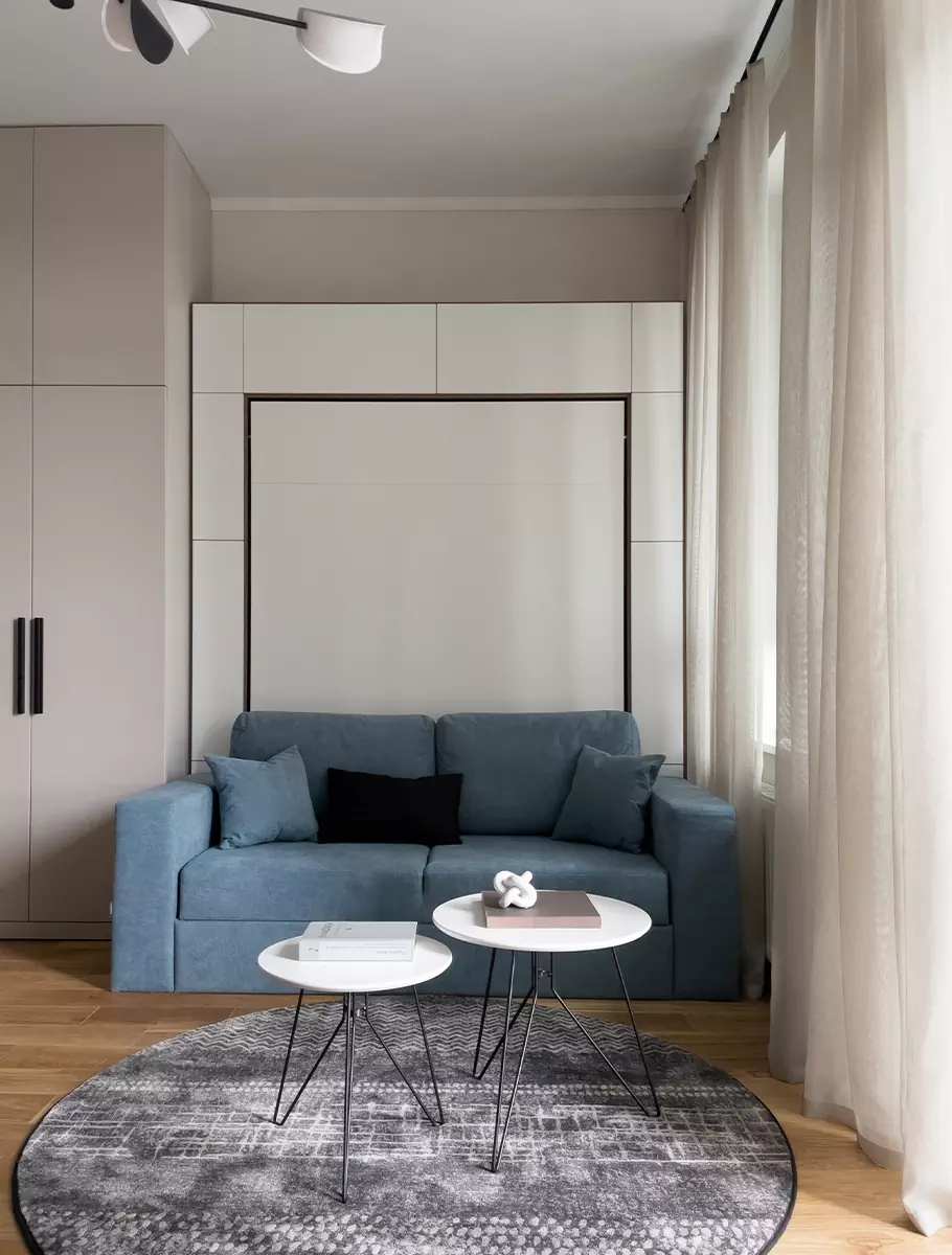 Морские оттенки и трансформируемая мебель в интерьере квартиры площадью 26 квадратных метров — проект Ирины Ващенко