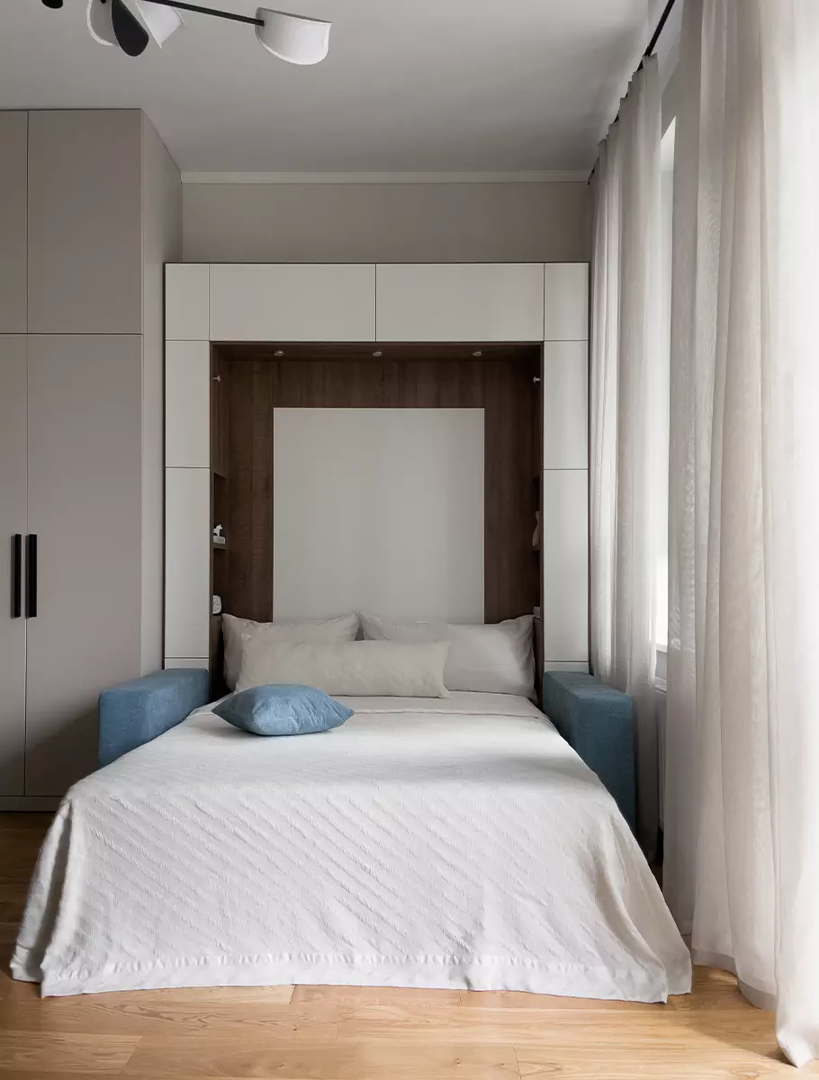 Морские оттенки и трансформируемая мебель в интерьере квартиры площадью 26 квадратных метров — проект Ирины Ващенко