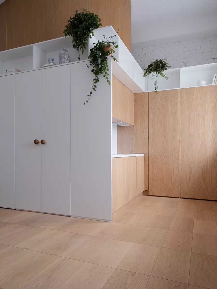 Скульптурный объем ванной комнаты в аскетичном интерьере исторической квартиры — проект бюро .dpt