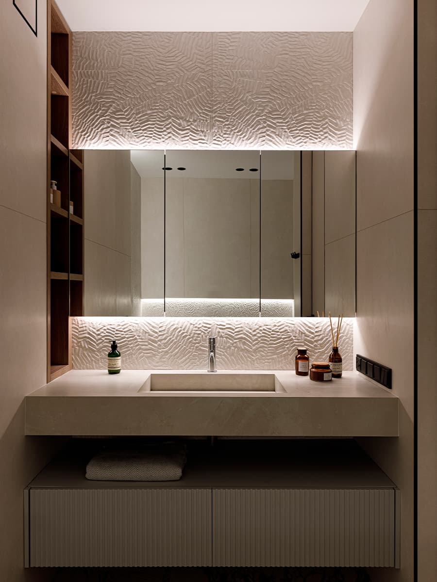 Стильный монохром и акценты из искусственного камня в интерьере квартиры с зимним садом — проект Анны Шаповаловой