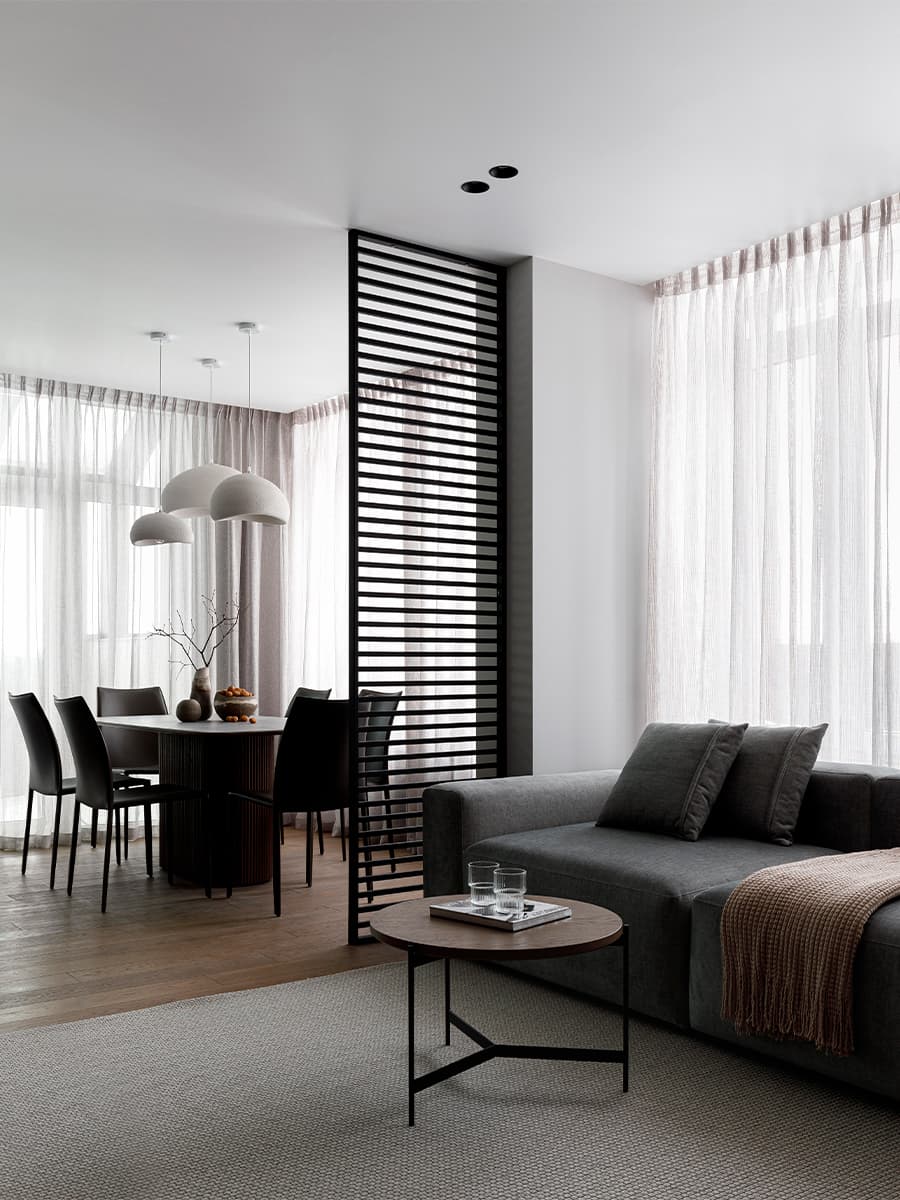 Стильный монохром и акценты из искусственного камня в интерьере квартиры с зимним садом — проект Анны Шаповаловой