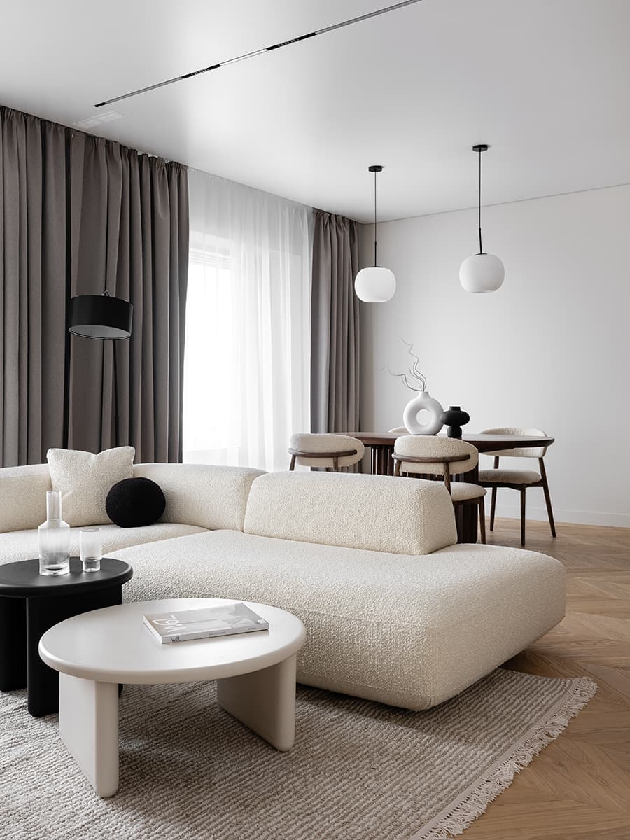 Двухуровневый остров в светлом интерьере квартиры для пары путешественников — проект Yuloo Studio