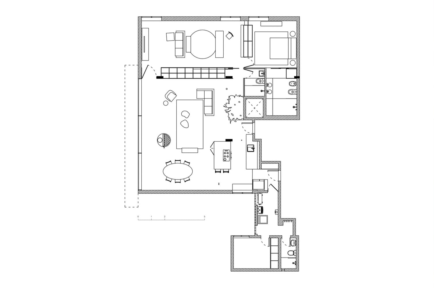 Шкафы как элемент зонирования в интерьере просторной бразильской квартиры — проект Луиза Солано