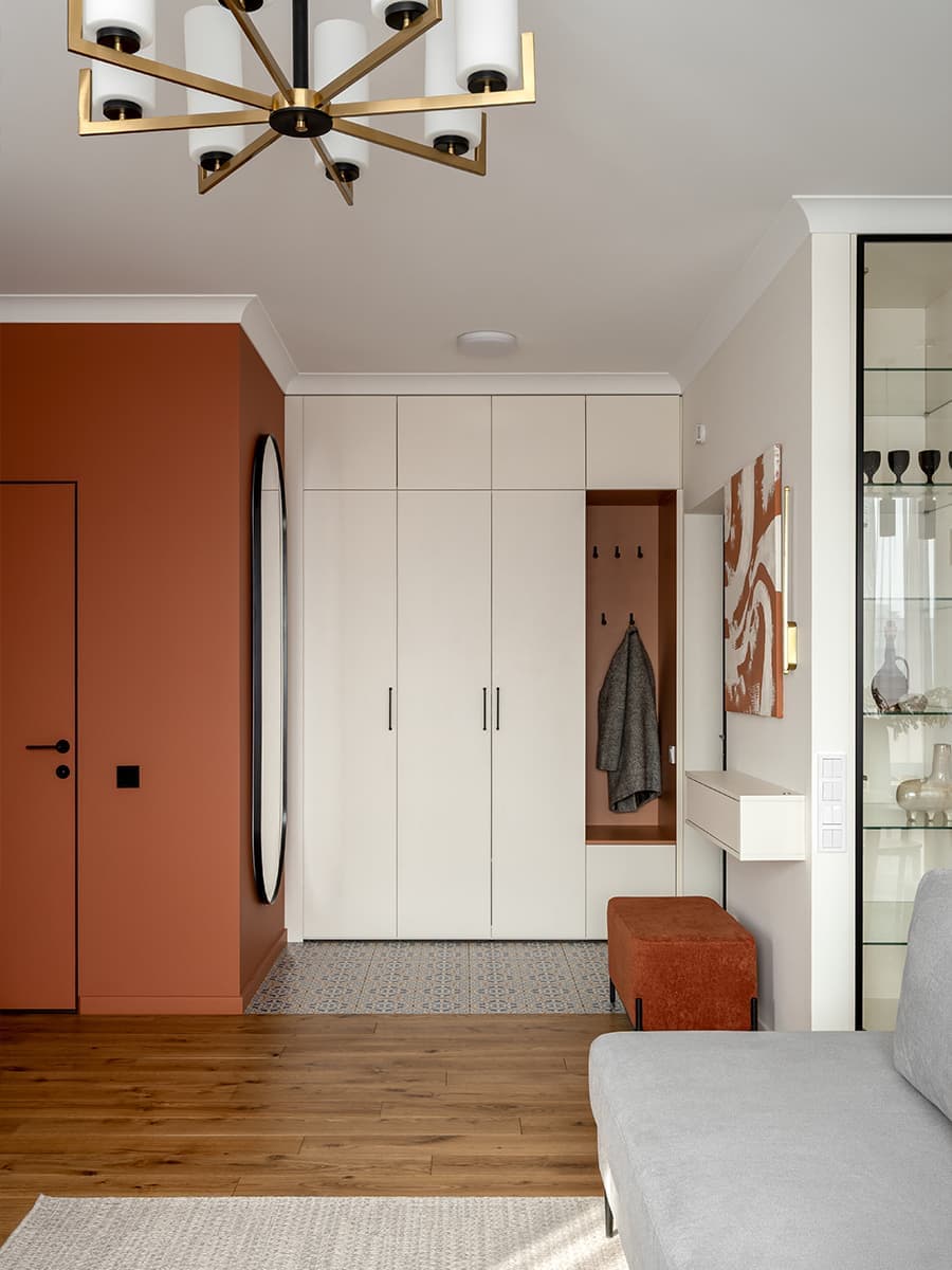 Теплая терракота и травянистые оттенки в интерьере для сотрудников киноиндустрии — проект бюро Archiline