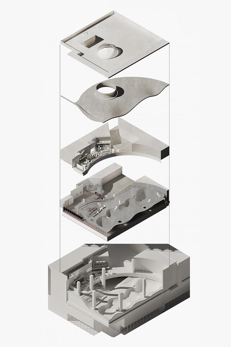 Пластичный и залитый солнечными лучами интерьер скейтпарка — проект AAN Architects