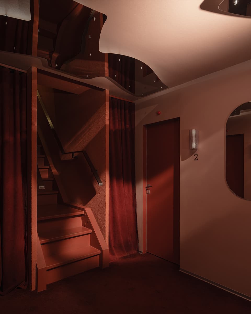 Интерьер караоке в стиле кинематографичного отеля — проект Майи Рожновской