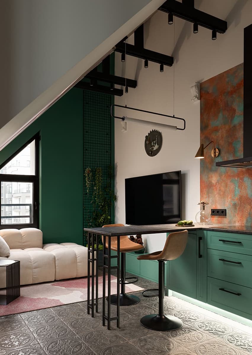 Интерьеры с кухнями из необычных материалов