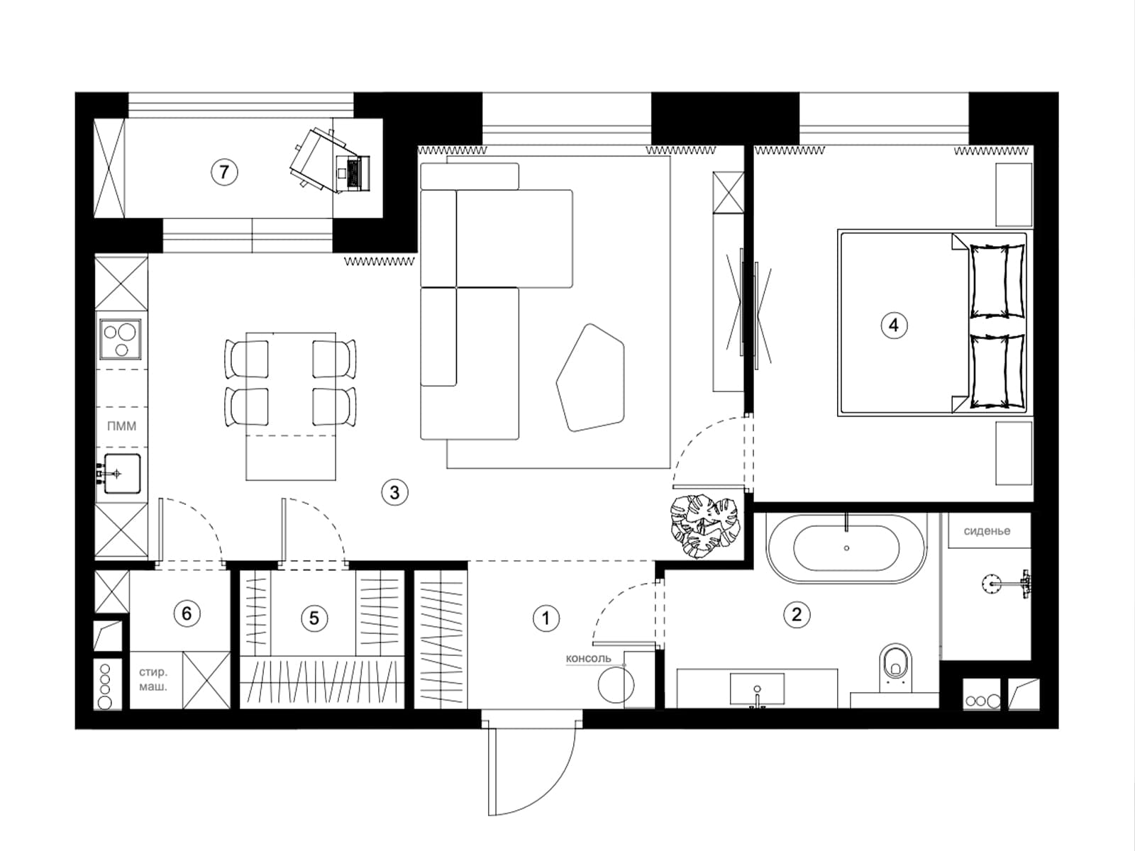 Контрастный интерьер квартиры с «мужским» характером — проект Анастасии Забусовой