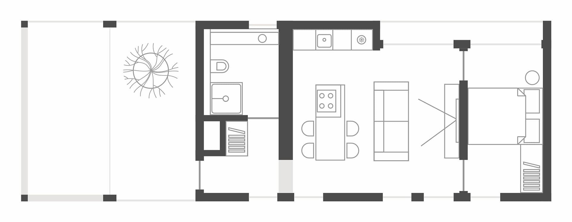 Универсальный интерьер небольшого модульного дома — проект QUADRUM STUDIO