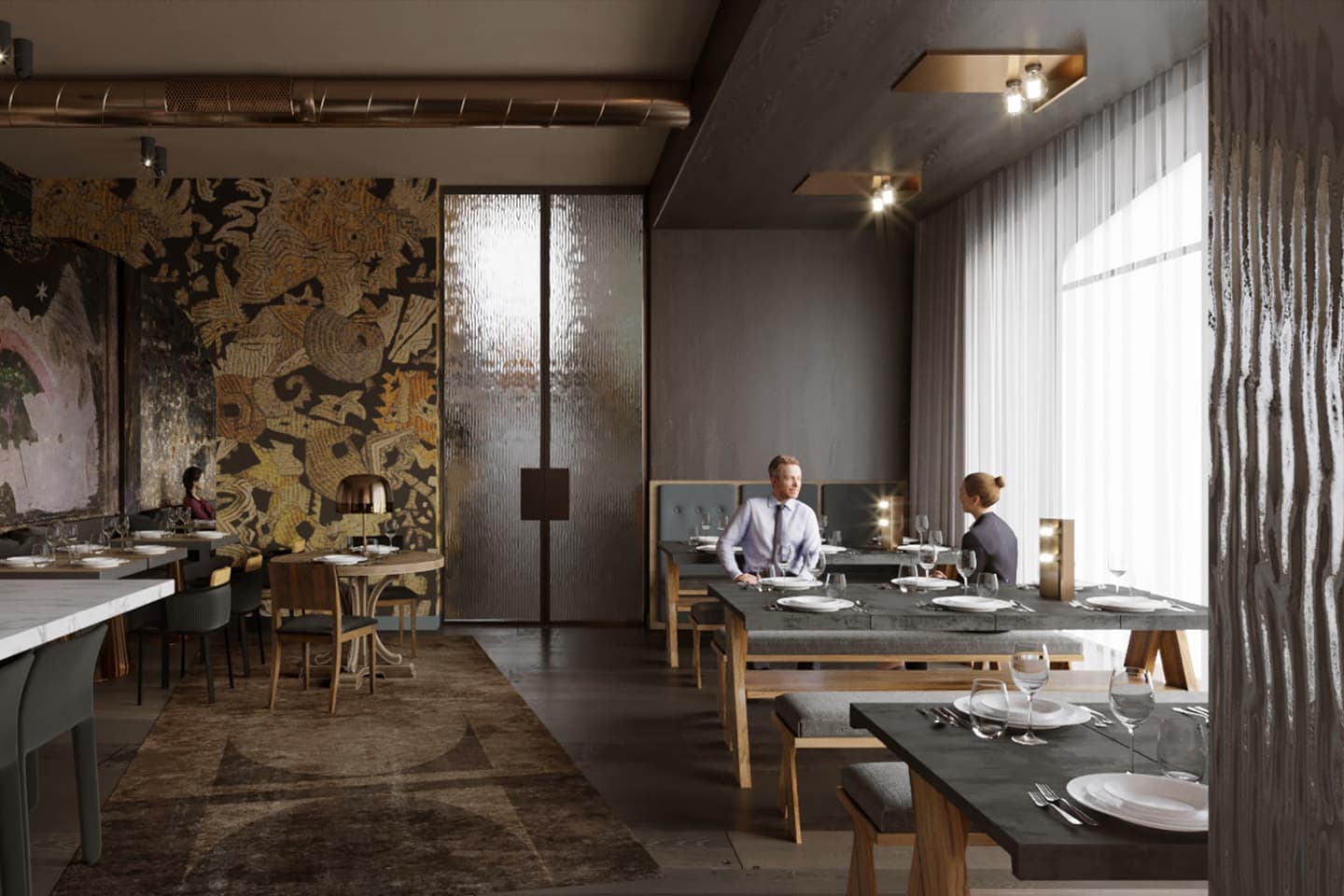 Лобби отеля Mercure Accor в Нижнем Новгороде. Проект Sundukovy Sisters