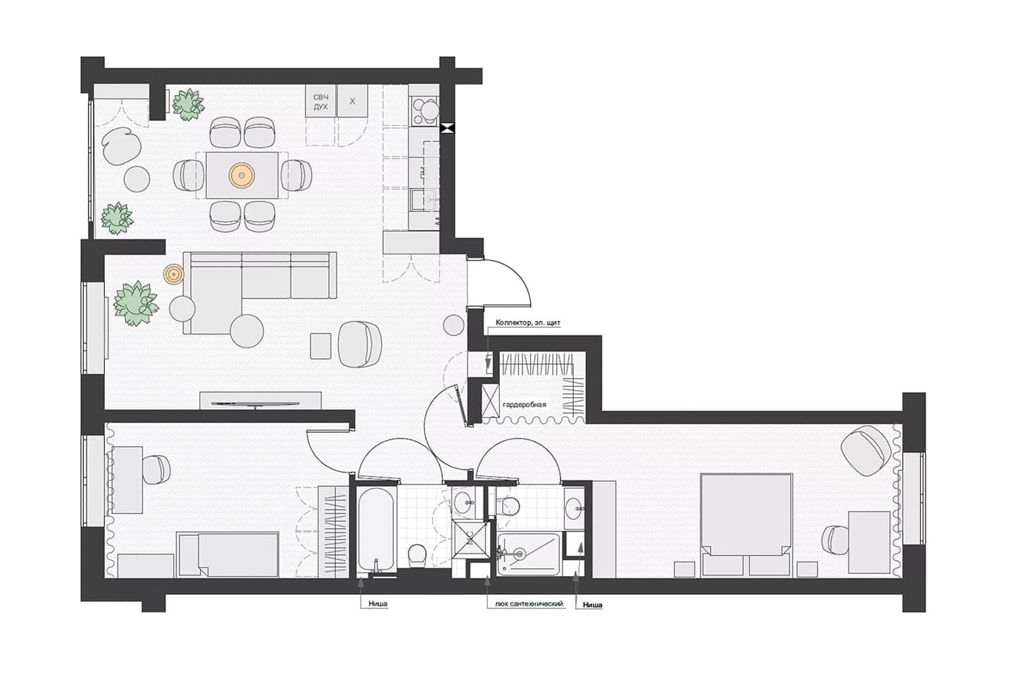 Скандинавский минимализм и обилие живых растений – проект дизайн-студии Кубквадрат