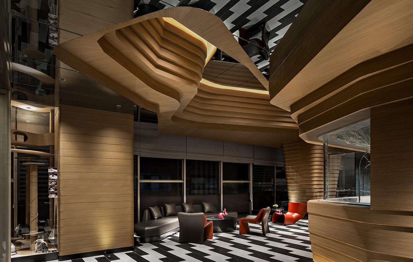 Интерьер китайского ресторана со скульптурным потолком – проект IN.X Design
