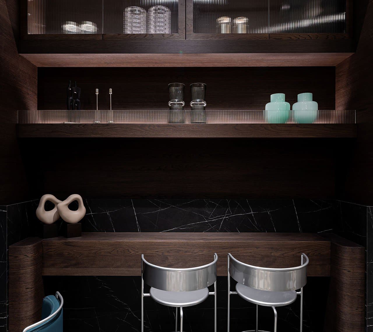 Современные и ретро-футуристические мотивы в интерьере кофейни – проект Yiannis Pouspourikas Design Studio