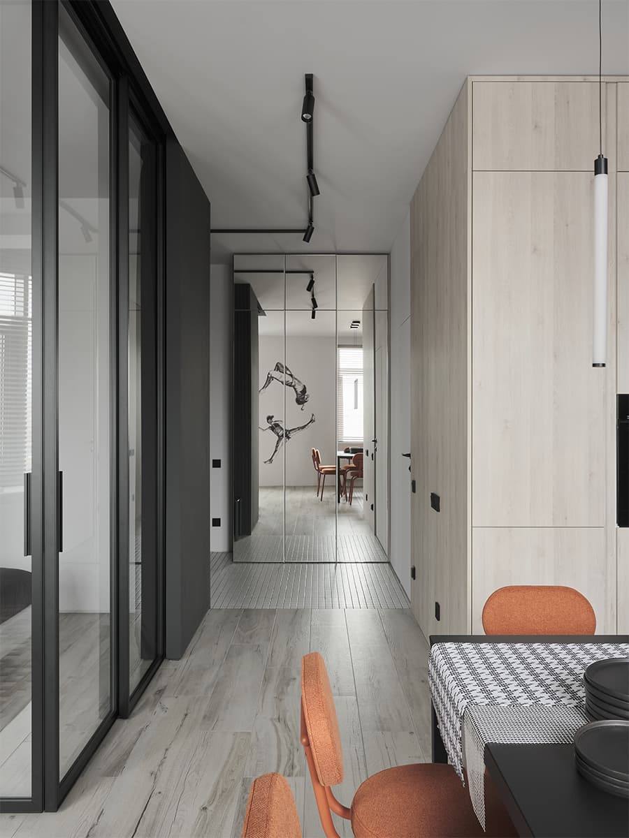 Минималистичный интерьер квартиры под сдачу со спальней-боксом – проект Алексея Иванова