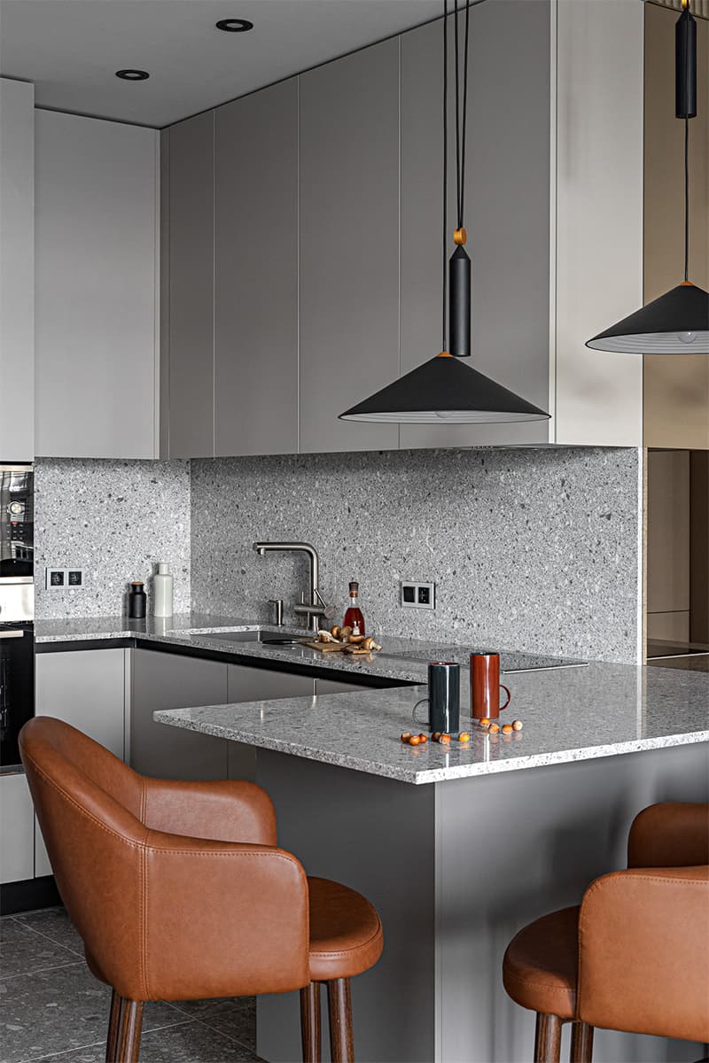 Графичные перегородки, стекло и дерево в интерьере для молодого человека – проект дизайн-студии Albina Muna