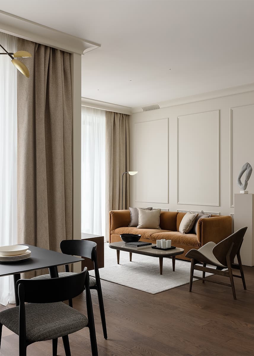 Умиротворенная палитра и элементы классического стиля в интерьере семейной квартиры — проект Аланы Кузнецовой