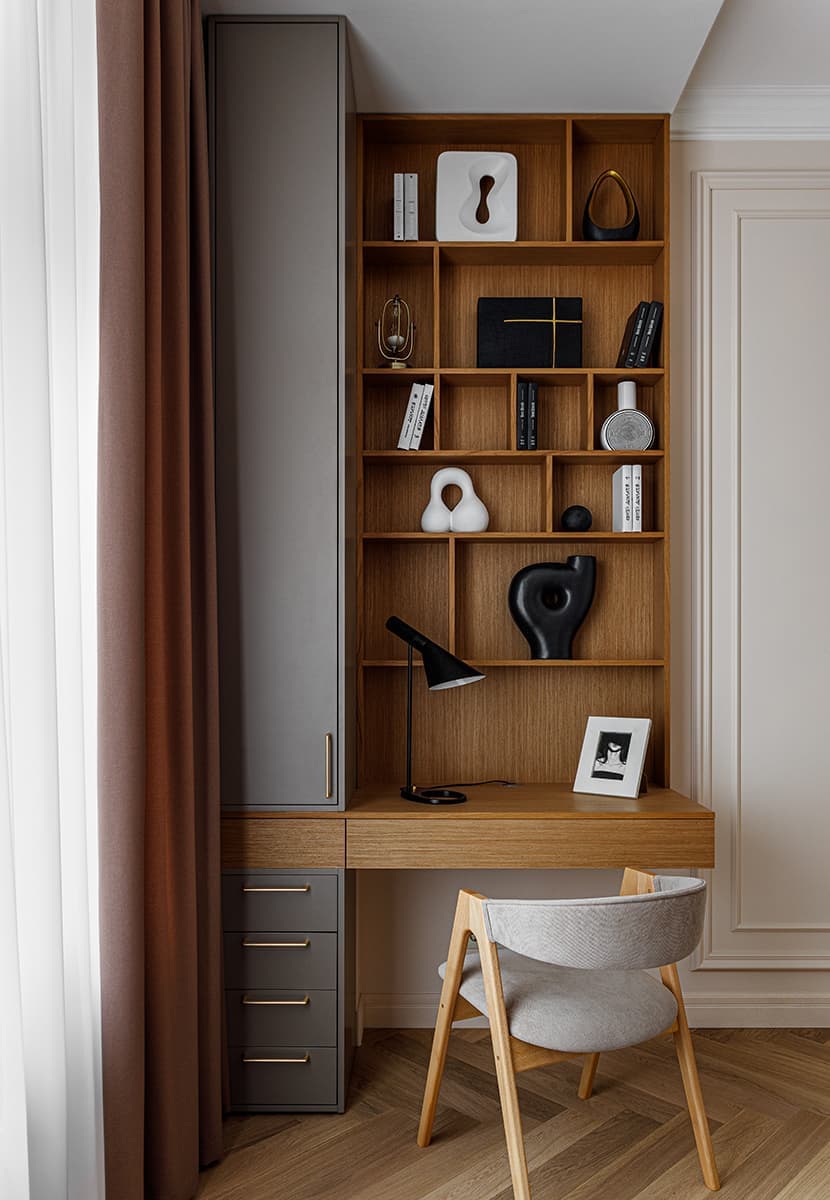 Мягкий интерьер квартиры для девушки с двумя кошками — проект студии Marta-Kosta