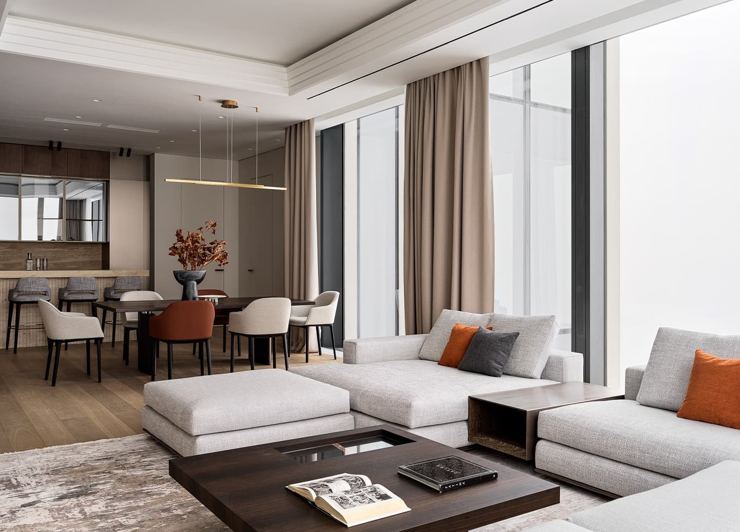 Премиальные материалы и умное зонирование в интерьере квартиры на 64-м этаже небоскреба — проект Анастасии Дэйви и Натальи Шибановой