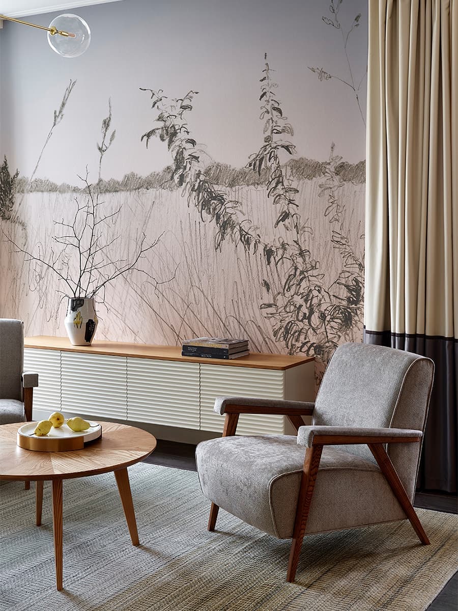 Природные краски и натуральное дерево в интерьере квартиры с видом на парк — проект Анастасии Холопцевой